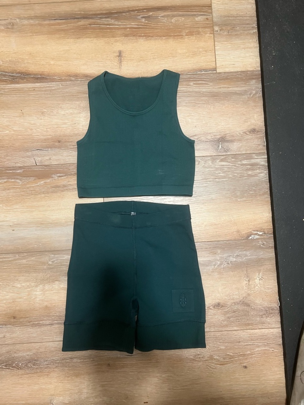 Dark Green Ribbed Crop Tank and High-Waist Bike Shorts Set Free People Movement